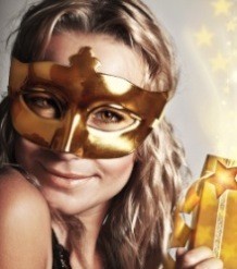 Fest - kvinna med mask för ansiktet